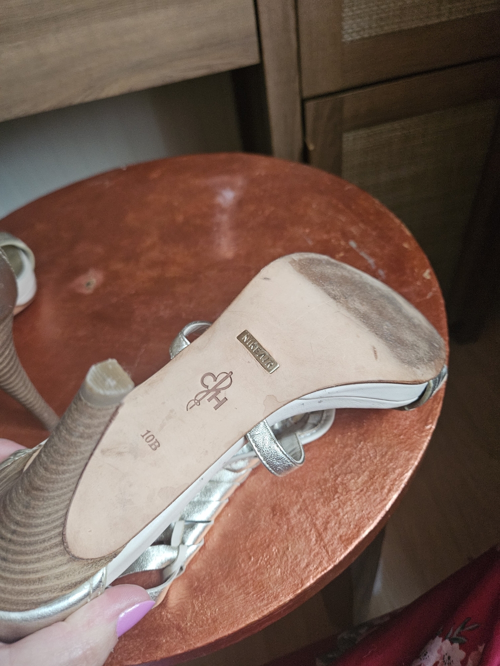 Cole Haan Silver Braided Leather High-Heel Sandals Size 10 Nikeair Comfartable - Picture 5 of 9